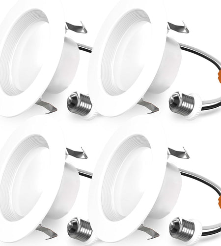 Sunco 4 Pack Retrofit LED Recessed Lighting 4 Inch, 4000K Cool White, Dimmable Can Lights, Baffle Trim, 11W=60W, 660LM, Damp Rated - ETL