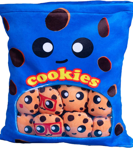 Plushies Doll a Bag of Cookie Toy Stuffed Soft Snack Pillow Plush Yummy Food Toy for Birthday Gift, Stuffed Toy Game Pillow Cushion Gift for Kids (Blue)