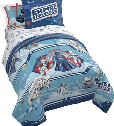 Star Wars Empire Strikes Back 40Th Anniversary 7 Piece Full Bed Set - Includes Reversible Comforter & Sheet Set Bedding - Super Soft Fade Resistant Microfiber (Official Star Wars Product)